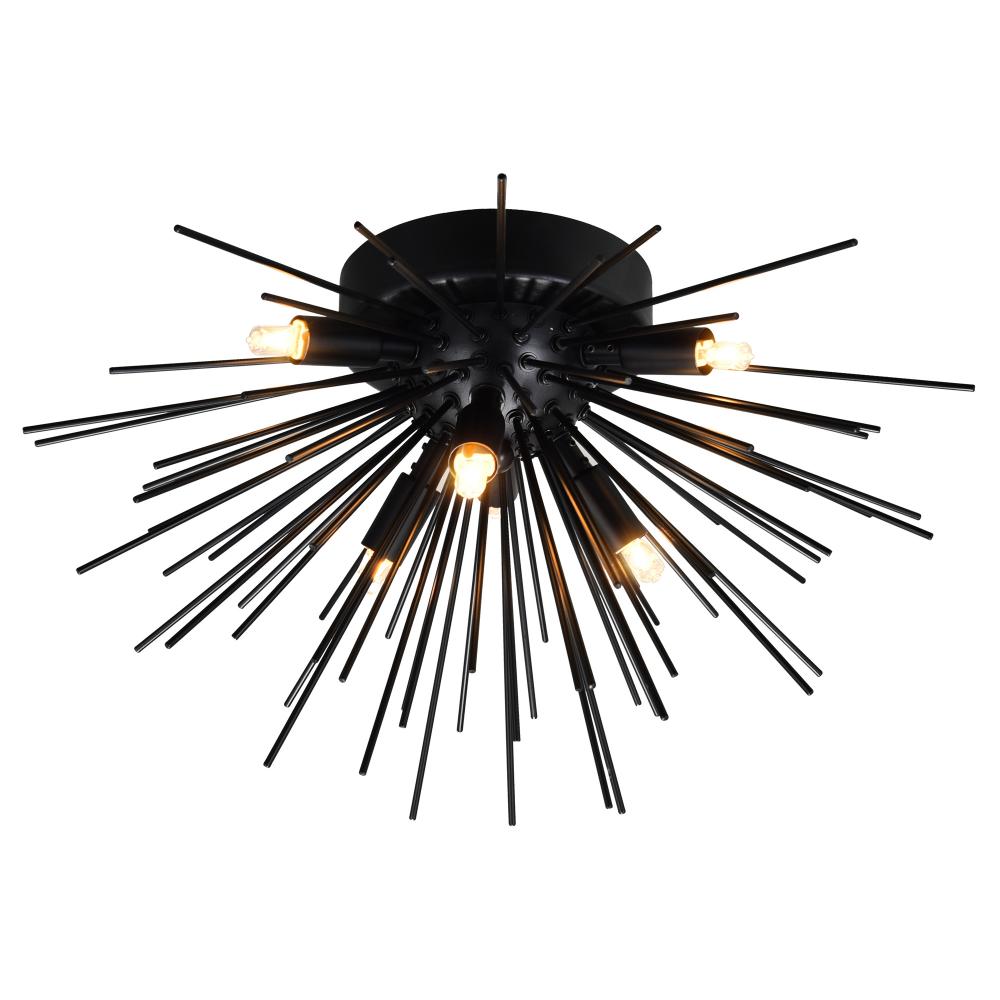 Savannah 6 Light Flush Mount With Black Finish
