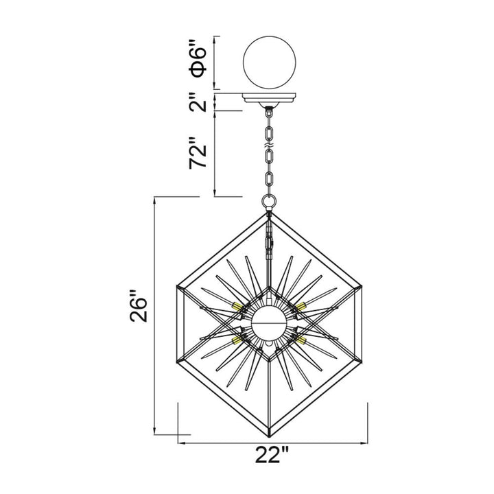 Starburst 6 Light Chandelier With Chrome & Black Finish