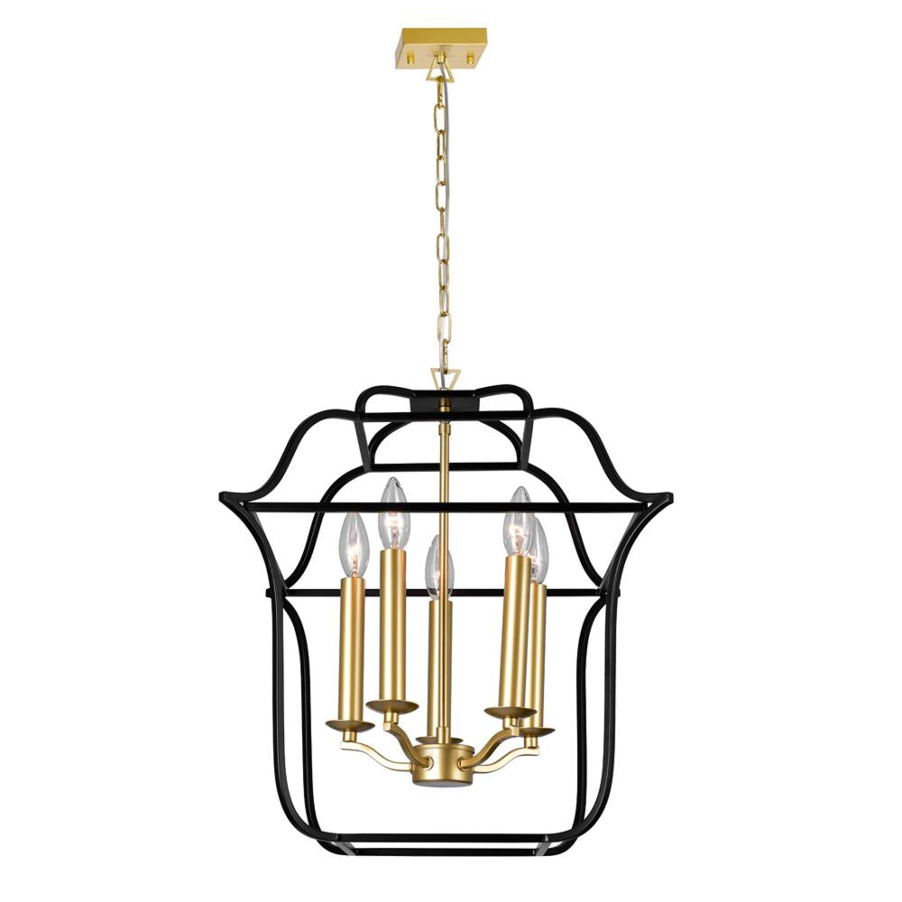 Tudor 5 Light Chandelier With Satin Gold & Black Finish