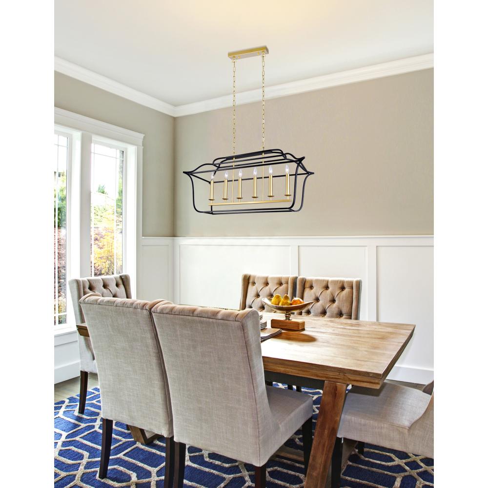 Tudor 6 Light Island/Pool Table Chandelier With Satin Gold & Black Finish