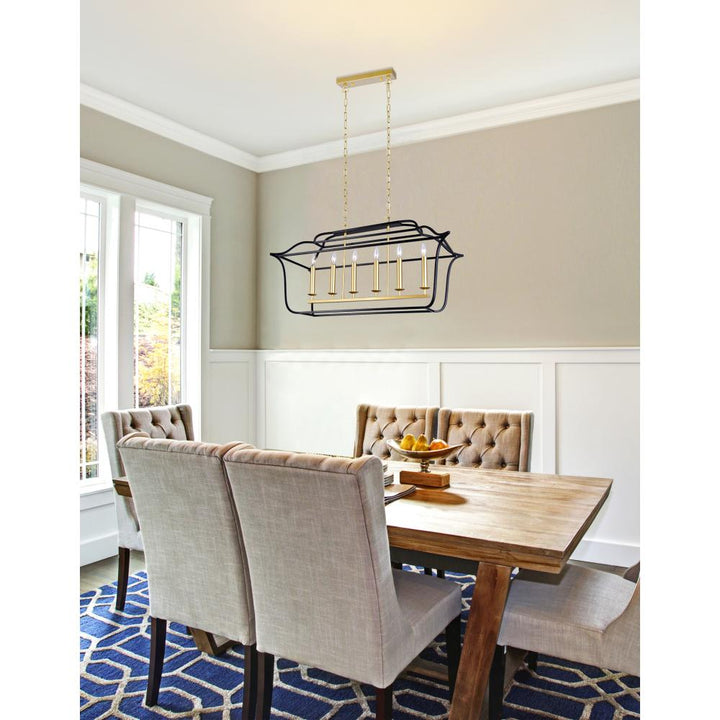 Tudor 6 Light Island/Pool Table Chandelier With Satin Gold & Black Finish
