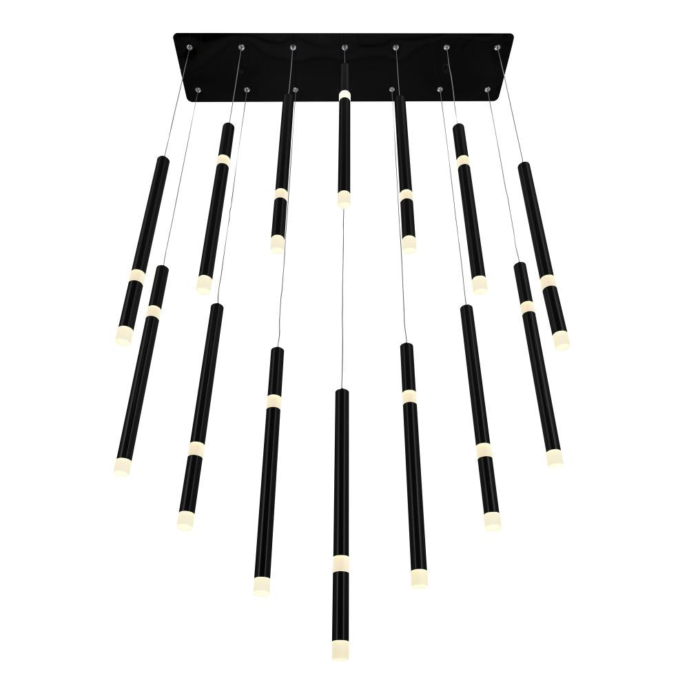 Flute 14 Light LED Chandelier With Black Finish