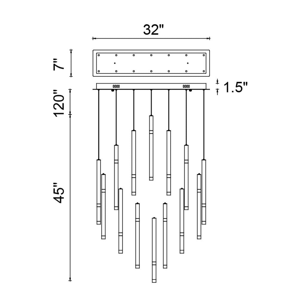 Flute 14 Light LED Chandelier With Black Finish