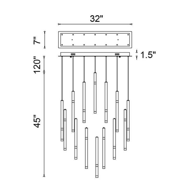 Flute 14 Light LED Chandelier With Black Finish
