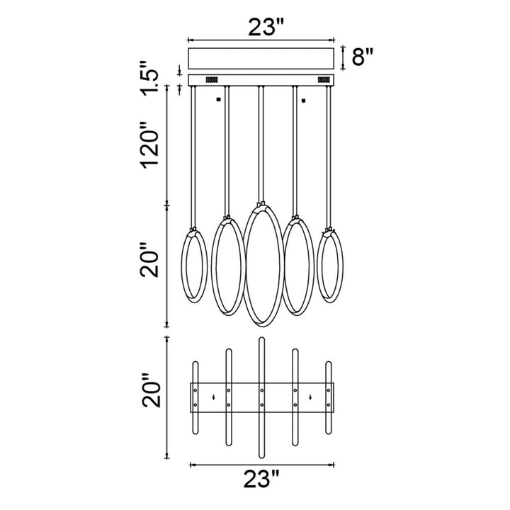 Hoops 5 Light LED Chandelier With Black Finish