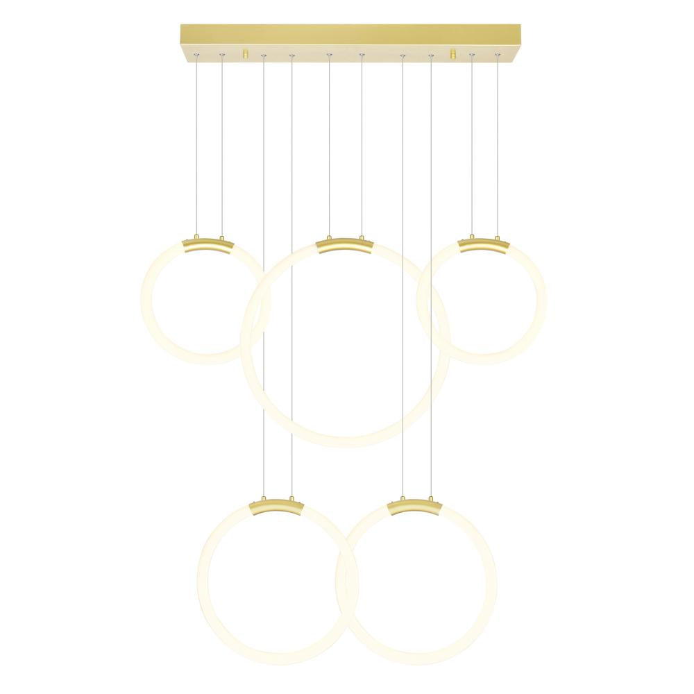 Hoops 5 Light LED Chandelier With Satin Gold Finish
