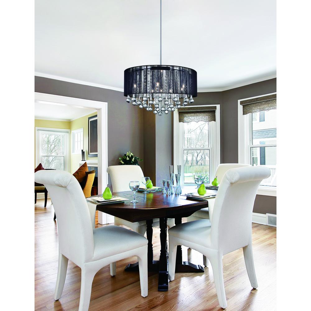 Water Drop 6 Light Drum Shade Chandelier With Chrome Finish