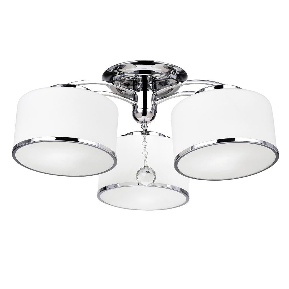 Frosted 3 Light Drum Shade Flush Mount With Chrome Finish