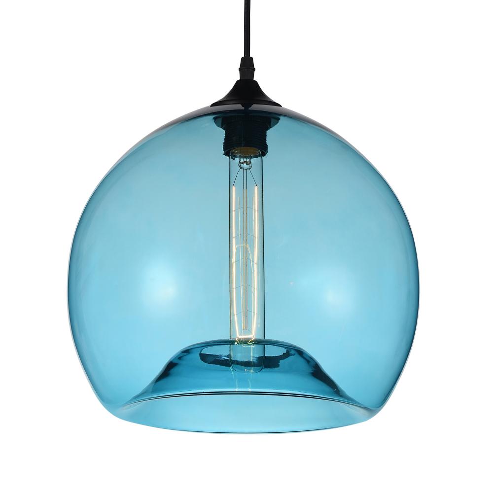 Glass 1 Light Down Mini Pendant With Blue Finish