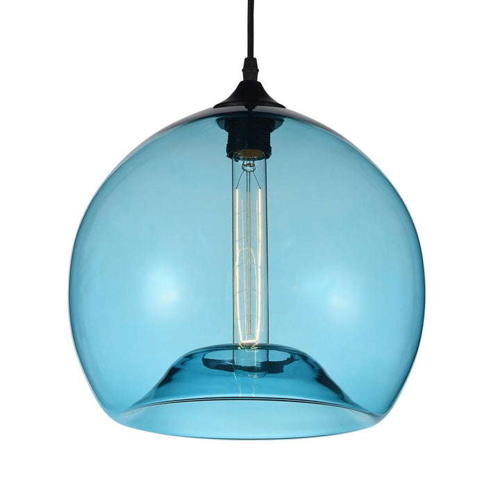 Glass 1 Light Down Mini Pendant With Blue Finish