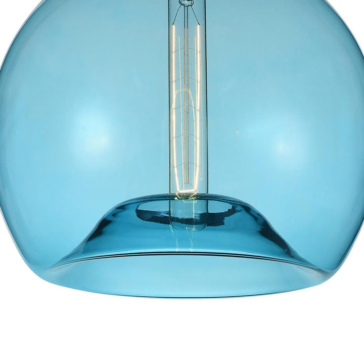Glass 1 Light Down Mini Pendant With Blue Finish