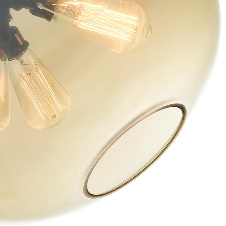 Glass 4 Light Down Pendant With Amber Finish