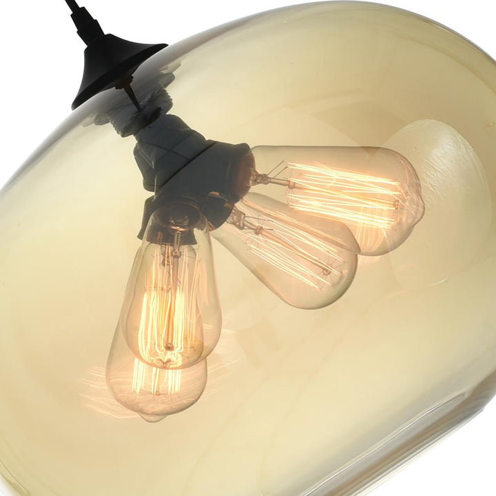 Glass 4 Light Down Pendant With Amber Finish
