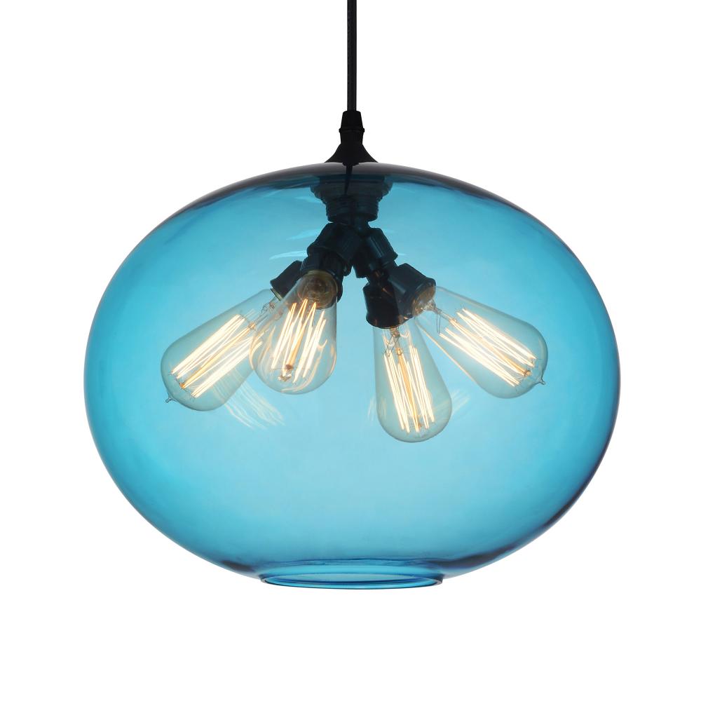 Glass 4 Light Down Pendant With Blue Finish