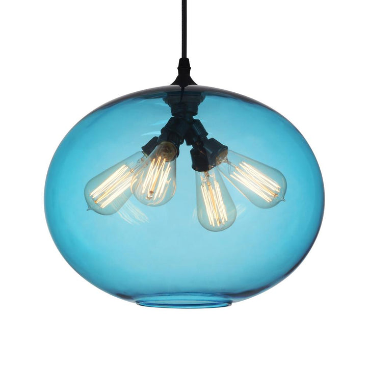 Glass 4 Light Down Pendant With Blue Finish