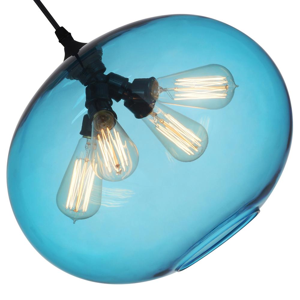 Glass 4 Light Down Pendant With Blue Finish