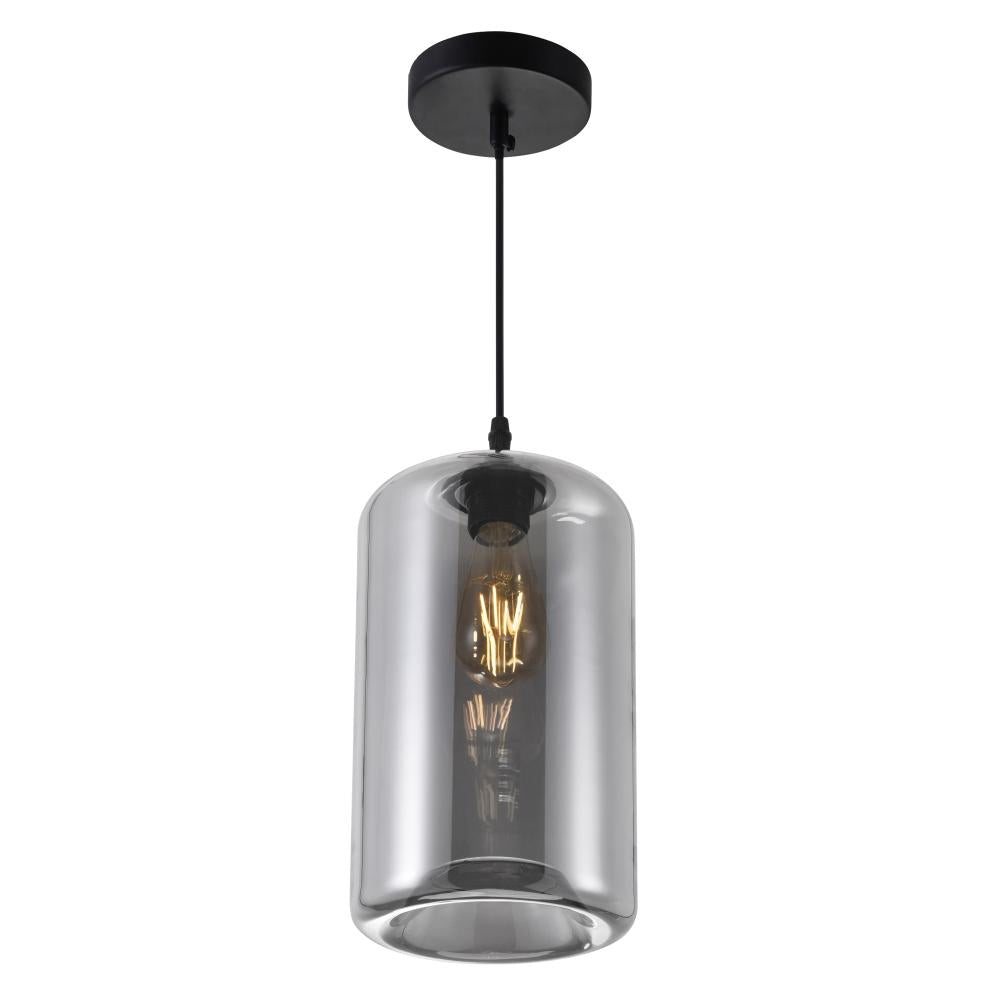 Glass 1 Light Down Mini Pendant With Smoke Finish