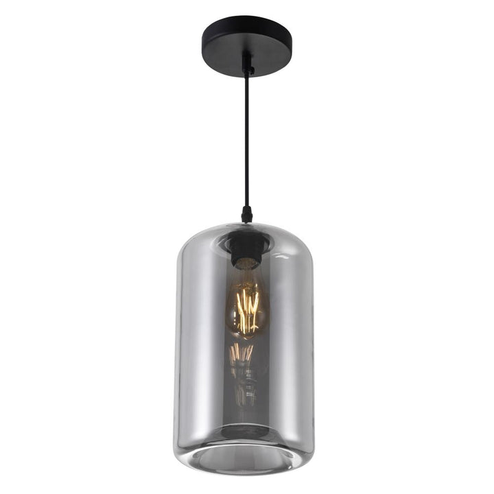 Glass 1 Light Down Mini Pendant With Smoke Finish