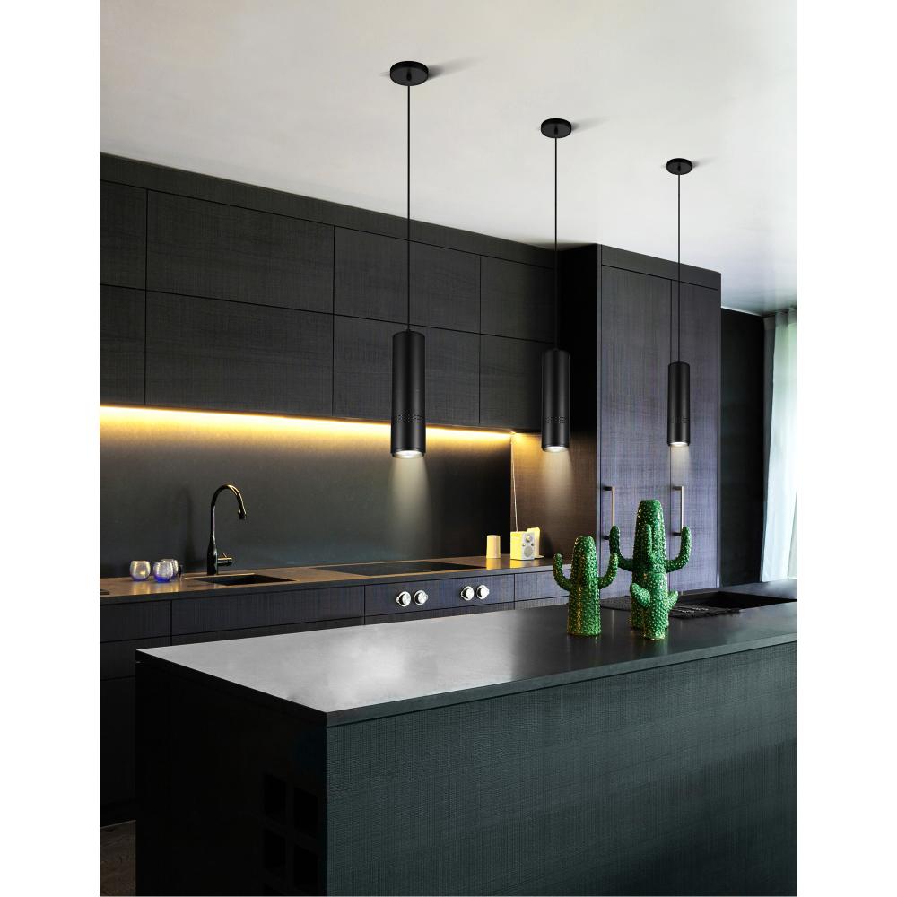 Stowe LED Down Mini Pendant With Black & Wood Finish