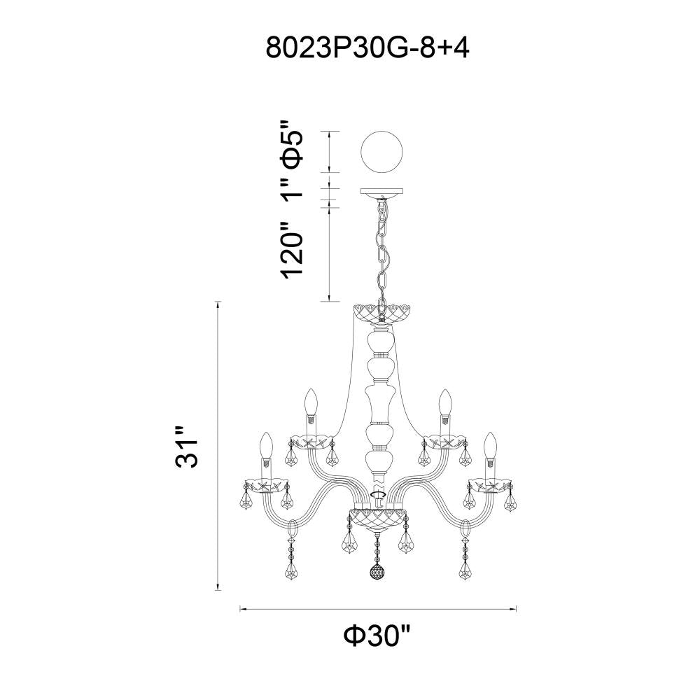 Princeton 12 Light Down Chandelier With Chrome Finish