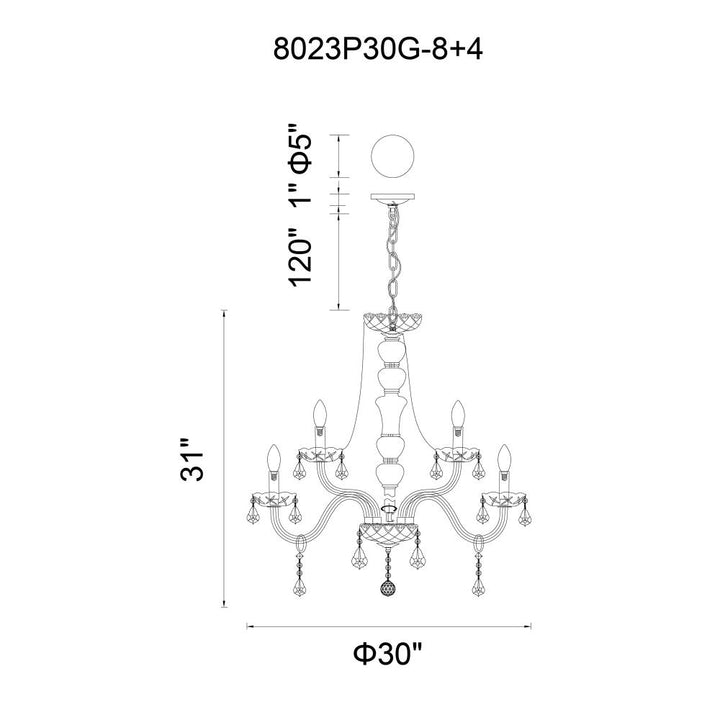Princeton 12 Light Down Chandelier With Chrome Finish