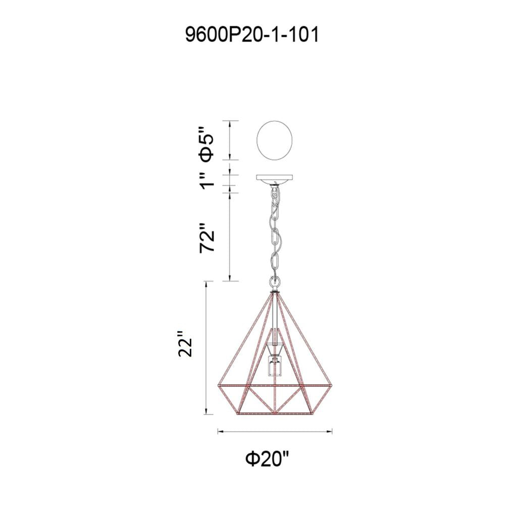 Diamond 1 Light Down Pendant With Black Finish