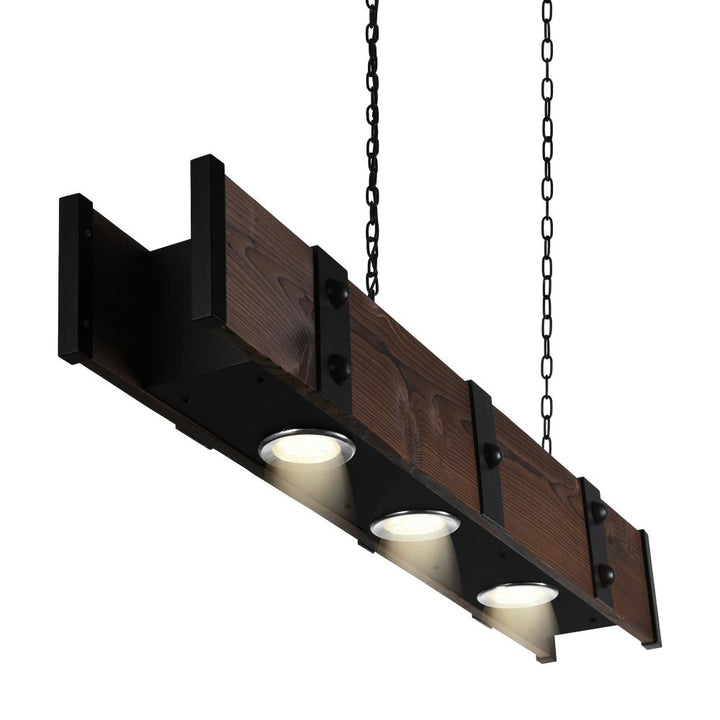 Pago Drum Shade Island Light With Black & Wood Finish