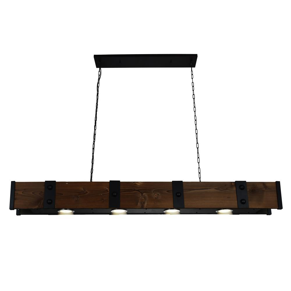 Pago Drum Shade Island Light With Black & Wood Finish