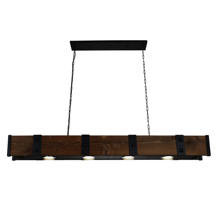 Pago Drum Shade Island Light With Black & Wood Finish