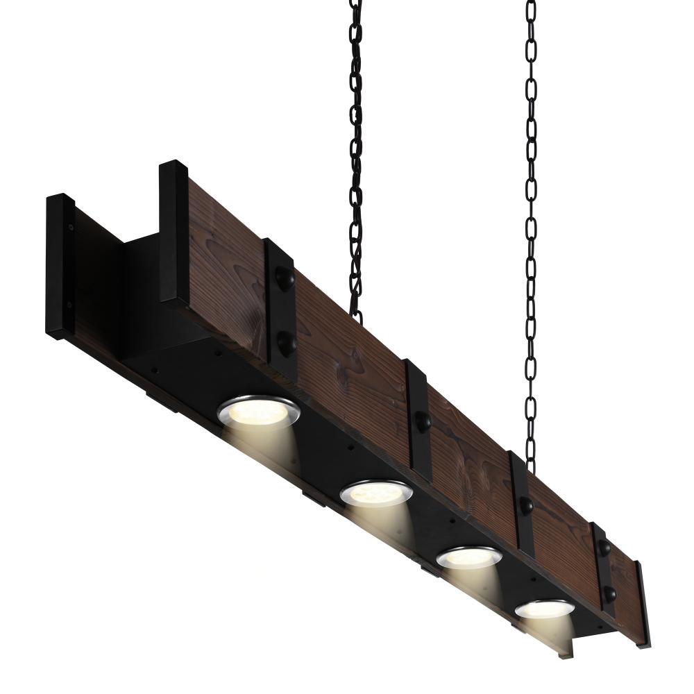 Pago Drum Shade Island Light With Black & Wood Finish