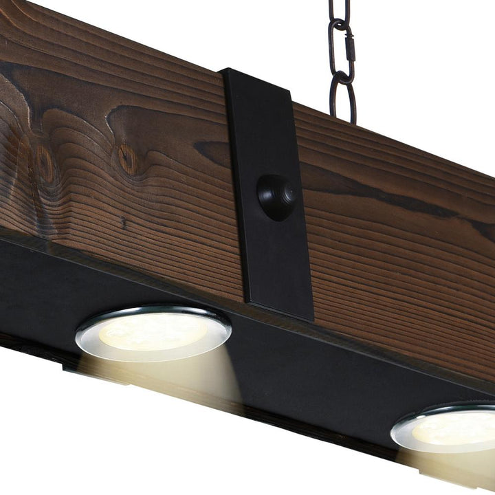 Pago Drum Shade Island Light With Black & Wood Finish