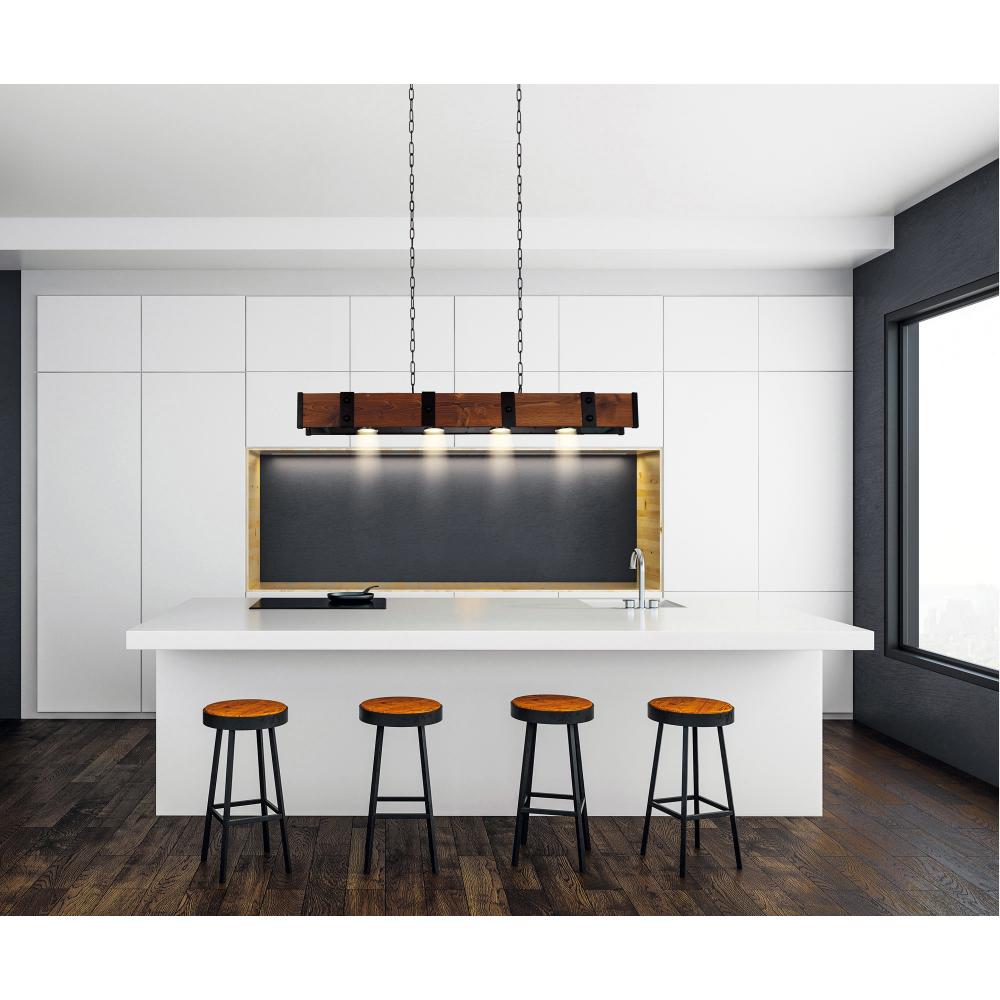 Pago Drum Shade Island Light With Black & Wood Finish