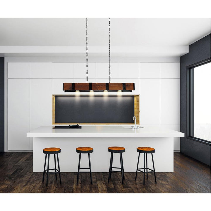Pago Drum Shade Island Light With Black & Wood Finish