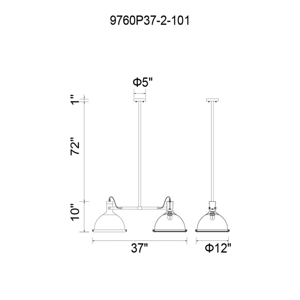 Strum 2 Light Island Chandelier With Black Finish