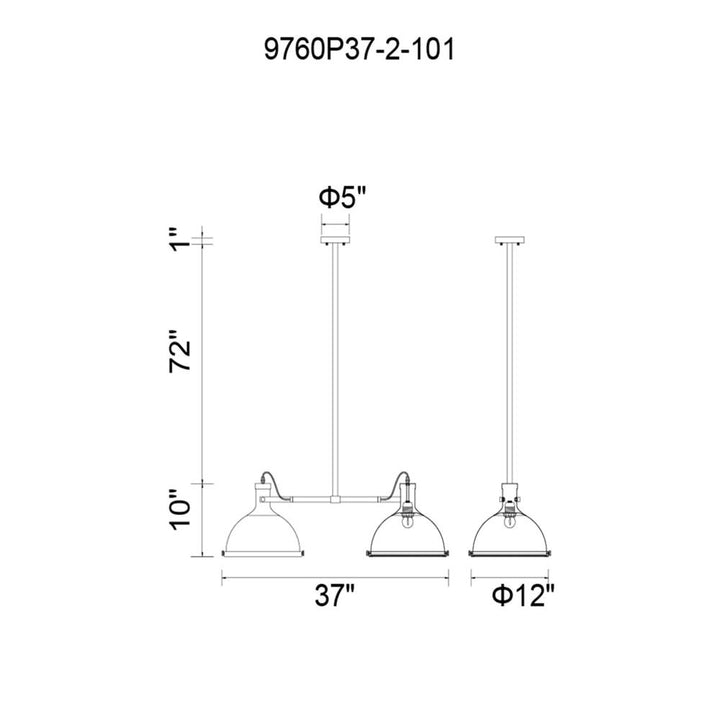 Strum 2 Light Island Chandelier With Black Finish