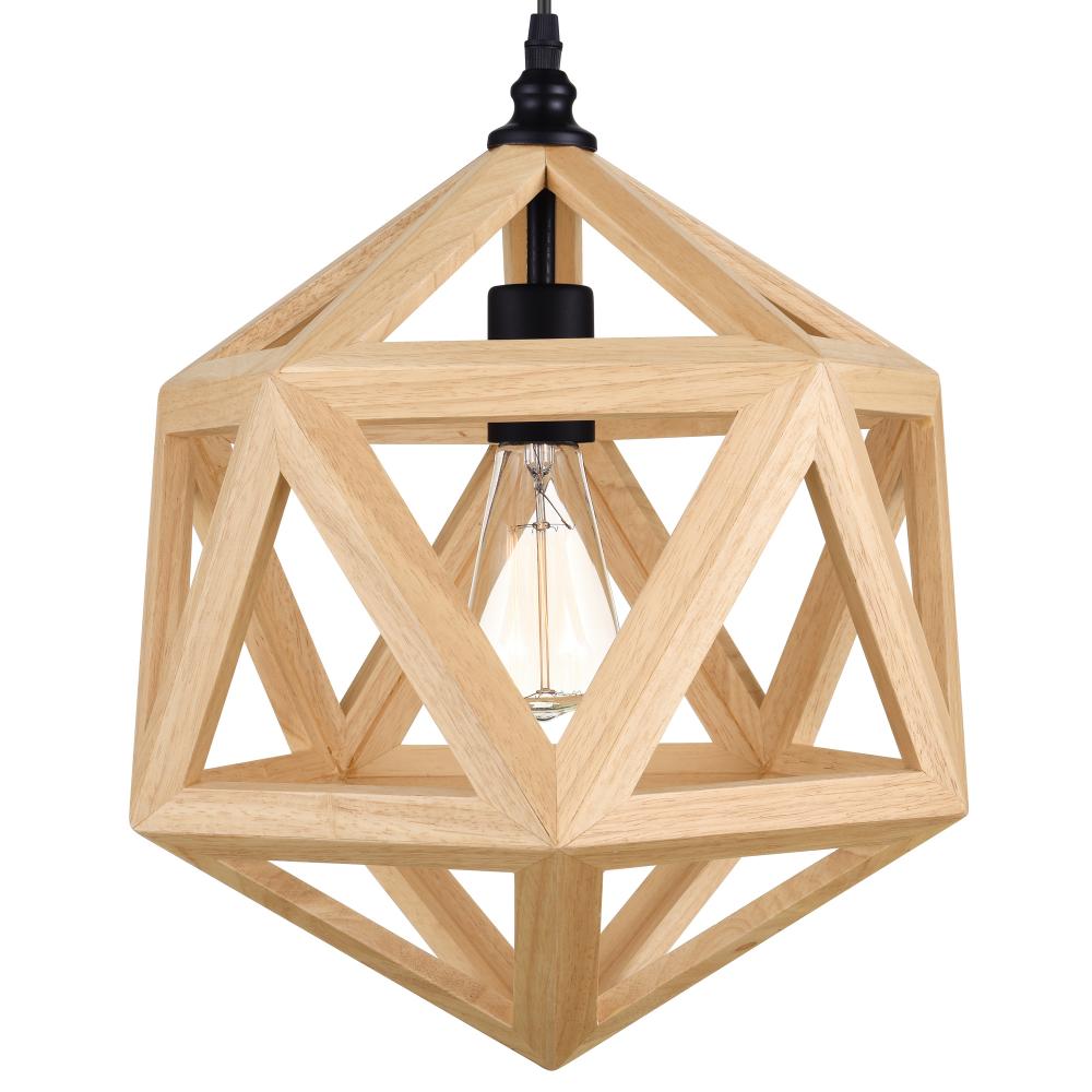Lante 1 Light Pendant With Black & Wood Finish