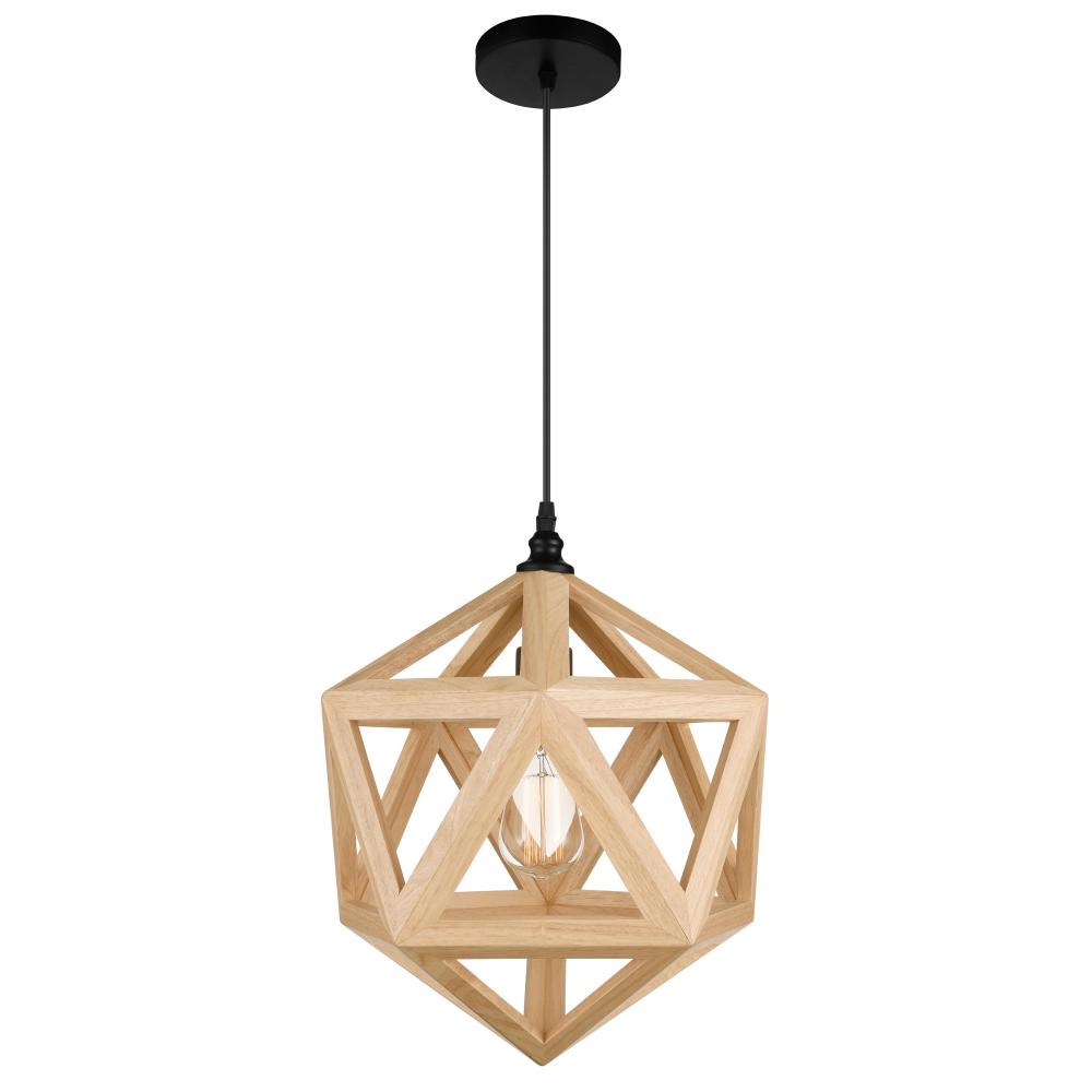 Lante 1 Light Pendant With Black & Wood Finish