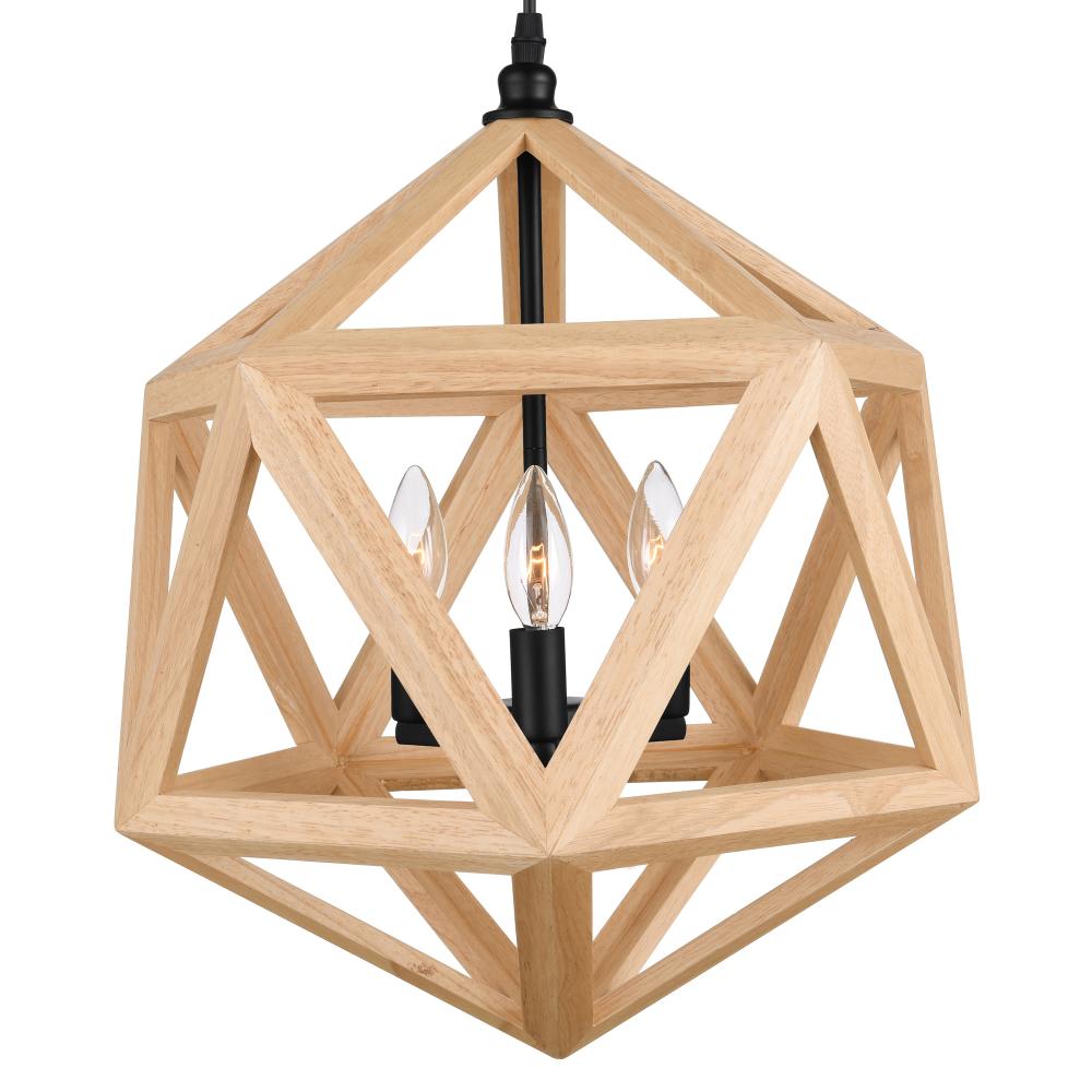 Lante 3 Light Pendant With Black & Wood Finish