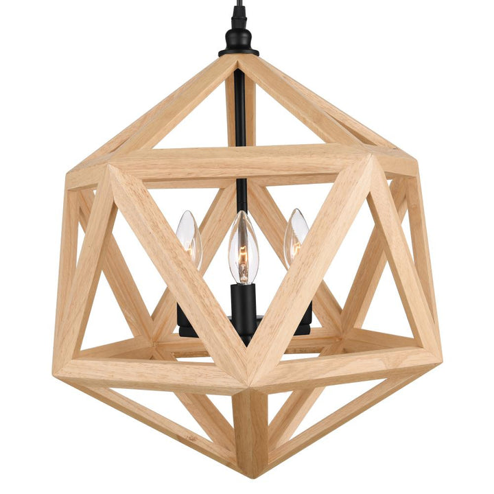 Lante 3 Light Pendant With Black & Wood Finish