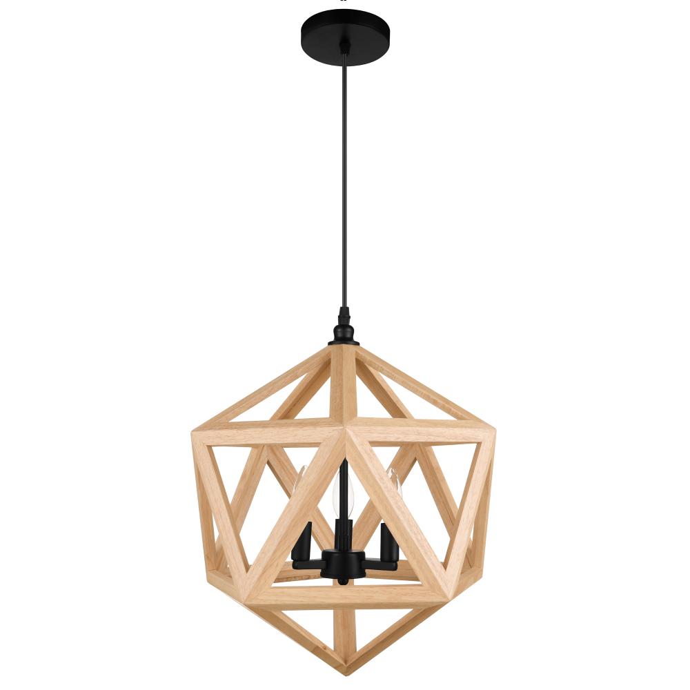 Lante 3 Light Pendant With Black & Wood Finish