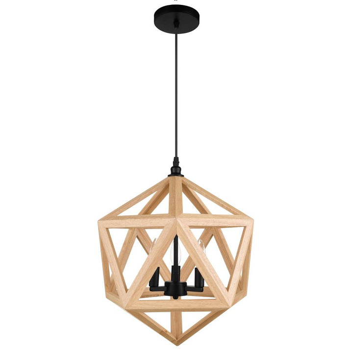 Lante 3 Light Pendant With Black & Wood Finish