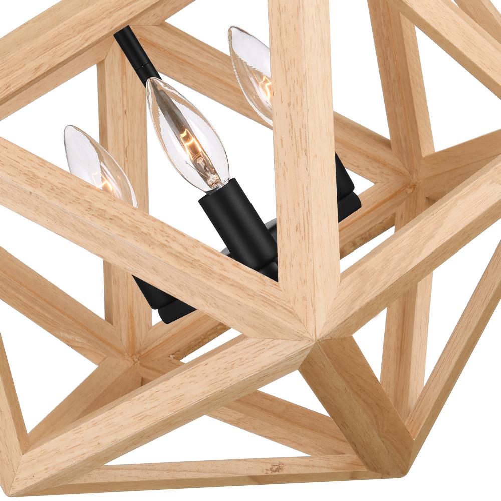 Lante 3 Light Pendant With Black & Wood Finish