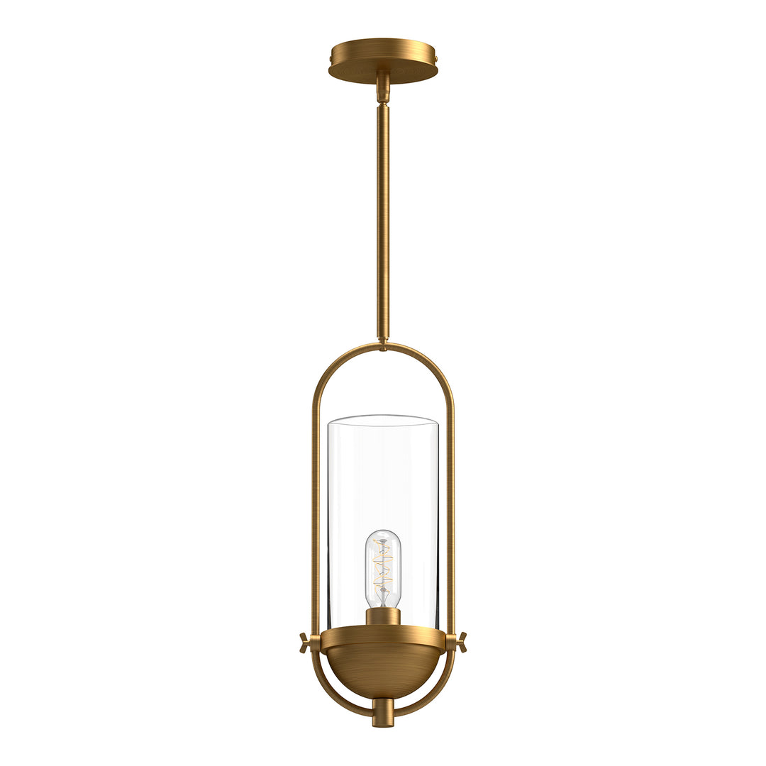 Cyrus 8-in Aged Gold/Clear Glass 1 Light Pendant