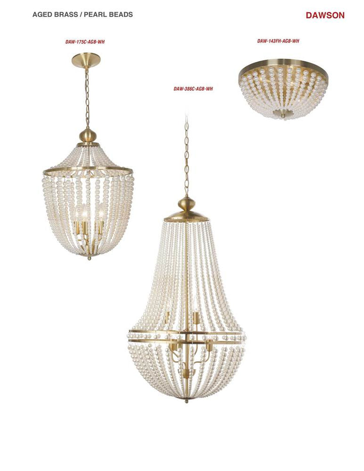 3LT Incandescent Flush-Mount, Aged Brass w/ Pearls