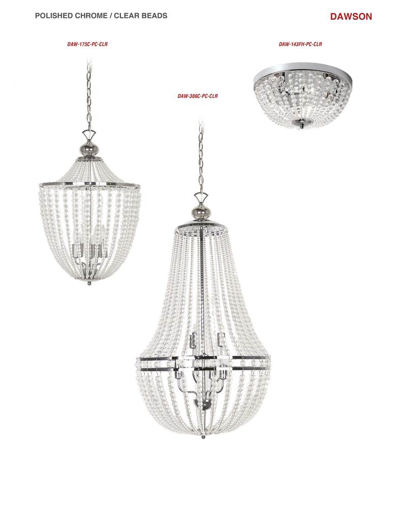 6LT Incandescent Chandelier PC w/Clr Glass Beads