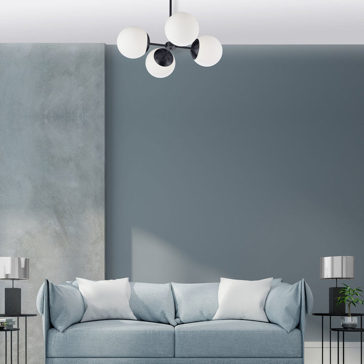 4LT Chandelier,  MB w/ WH Opal Glass