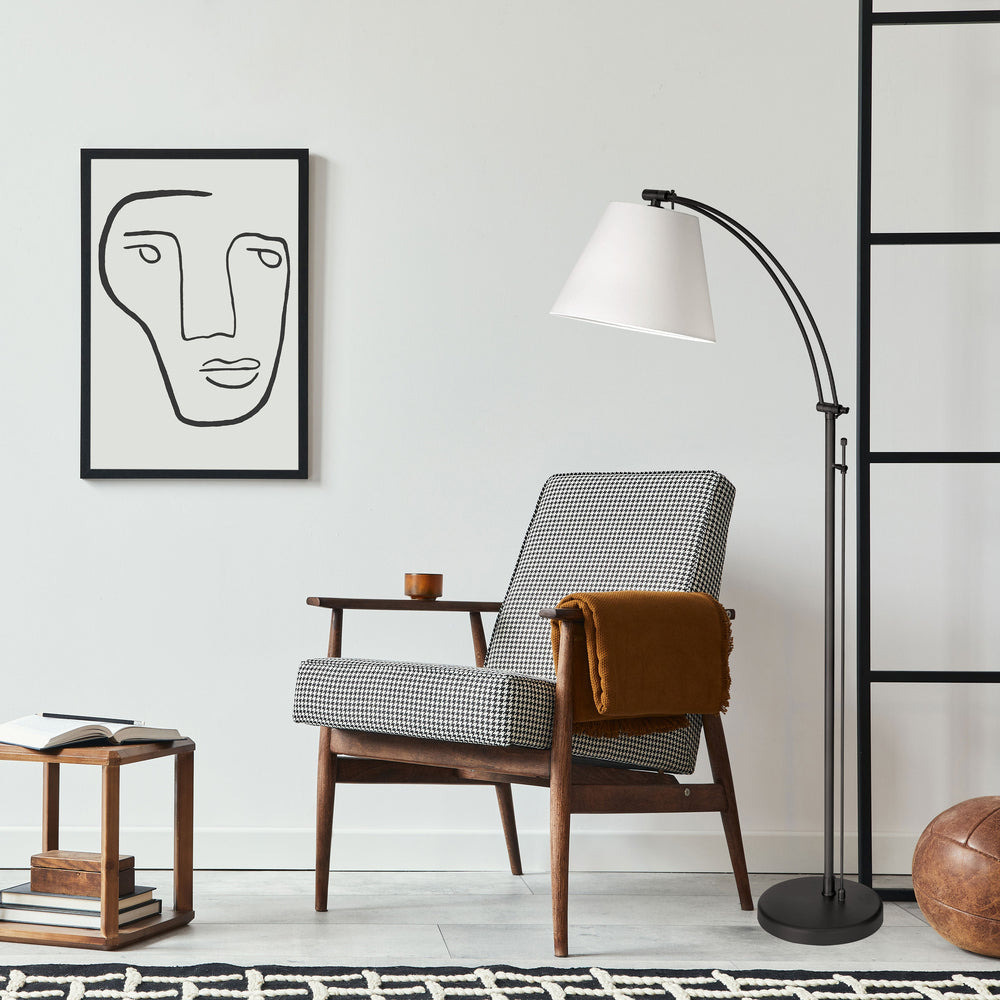 1LT Incan Adjustable Floor Lamp, MB w/ WH Shade