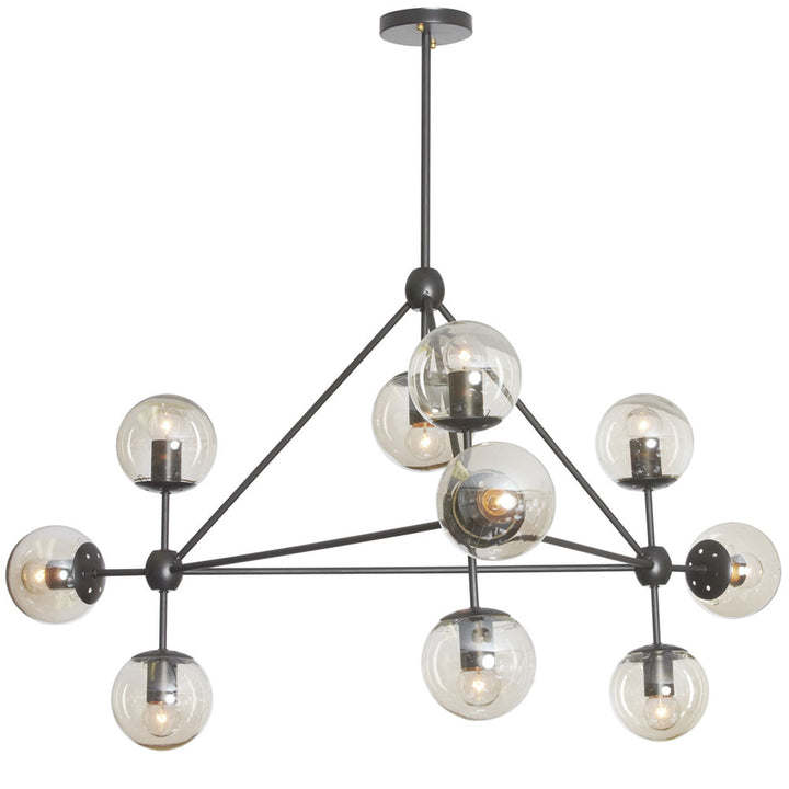 10LT Chandelier Triangular w/ Cognac Glass, BK