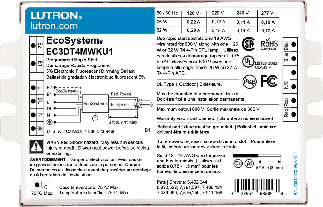 ECOSYS BLST-3W/DALI T4 26/32W UNV 1 LAMP