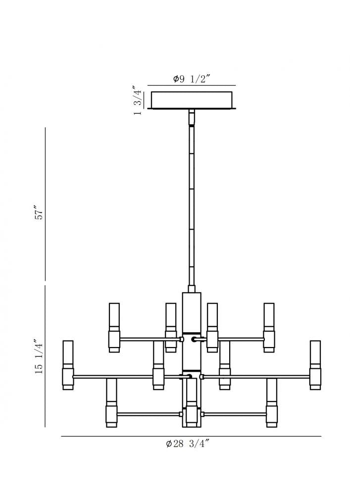 Albany 12 Light Chandelier in Black and Brass
